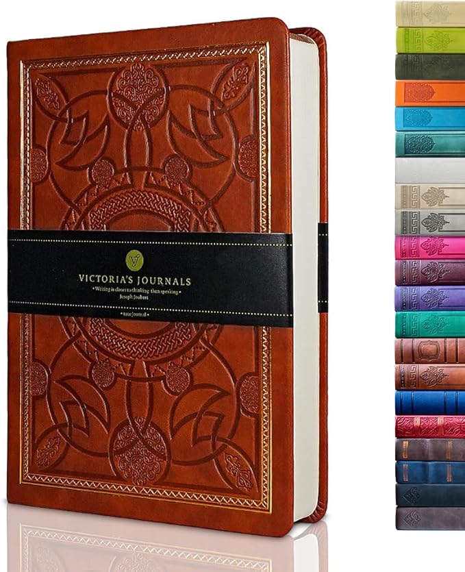 VICTORIA'S JOURNALS Leatherette Vintage Journal Hard Cover Lined Notebook Old Looking Travel Diary, A5 Size 5.7'' x 8.1''